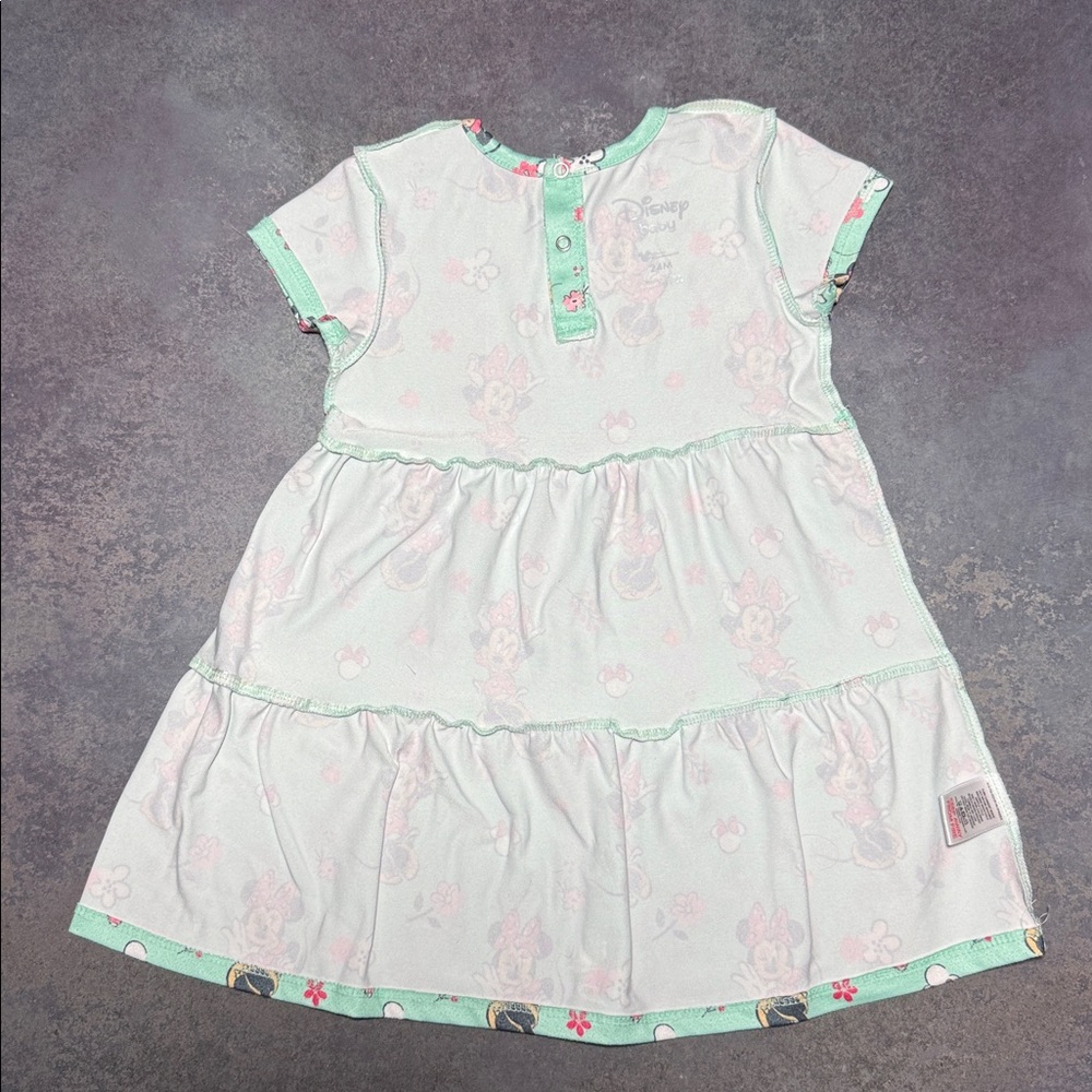 Disney Minnie Mouse Dress 2T Baby Girl Mint Pink Print Short Sleeve Tiered - Picture 3 of 4